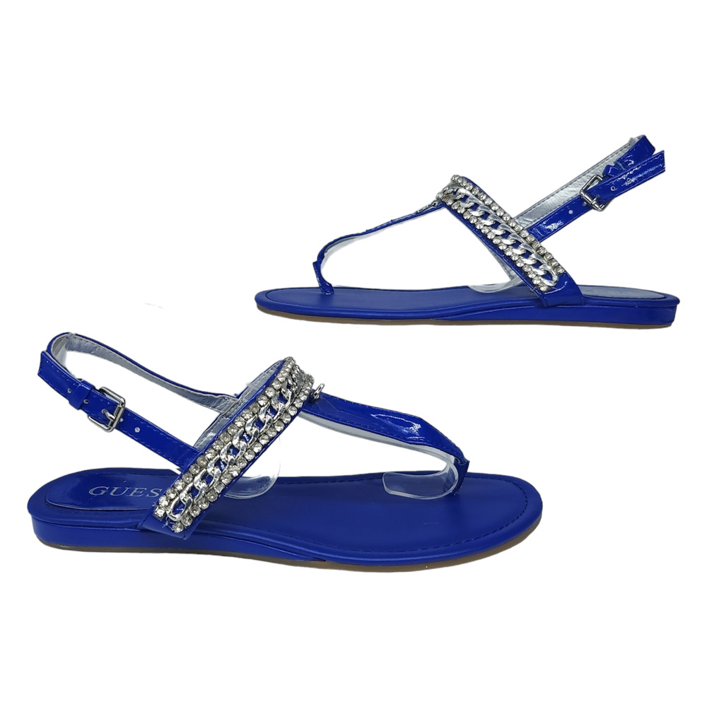 Guess Sandals Womens 6 Blue Thong Ankle Strap Chain Embellished Rhinestone
